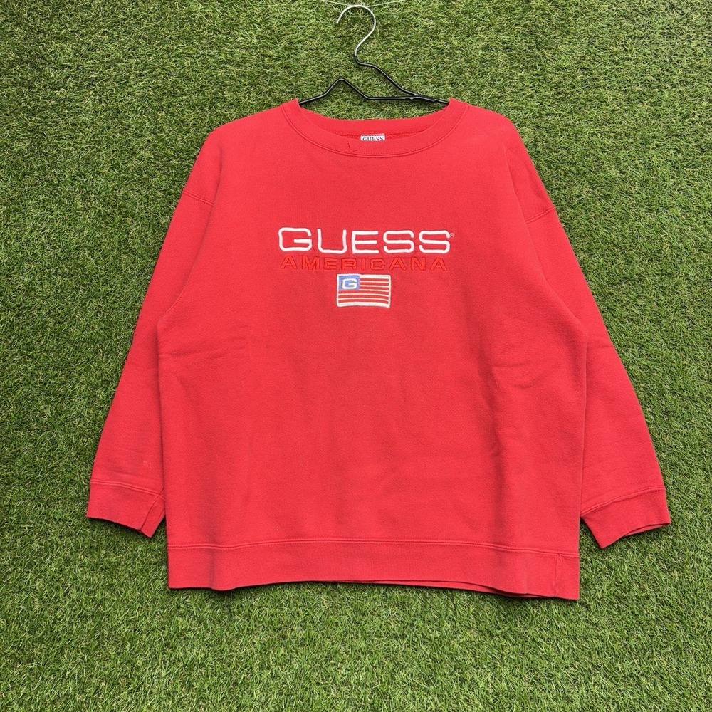 Vintage Guess Sport Sweatshirt Mens Large OSFA Spellout Blue Crewneck Pullover